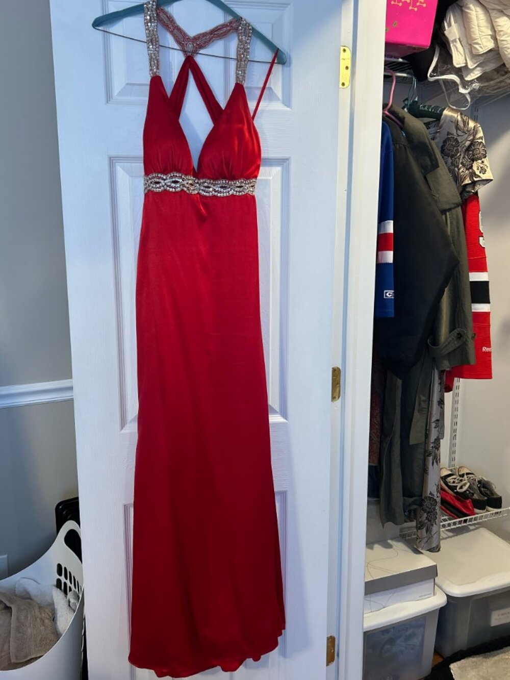 Red Floor Length Formal Dress with Ruffles-Size 3- Blondie Nites by Stacy Sklar
